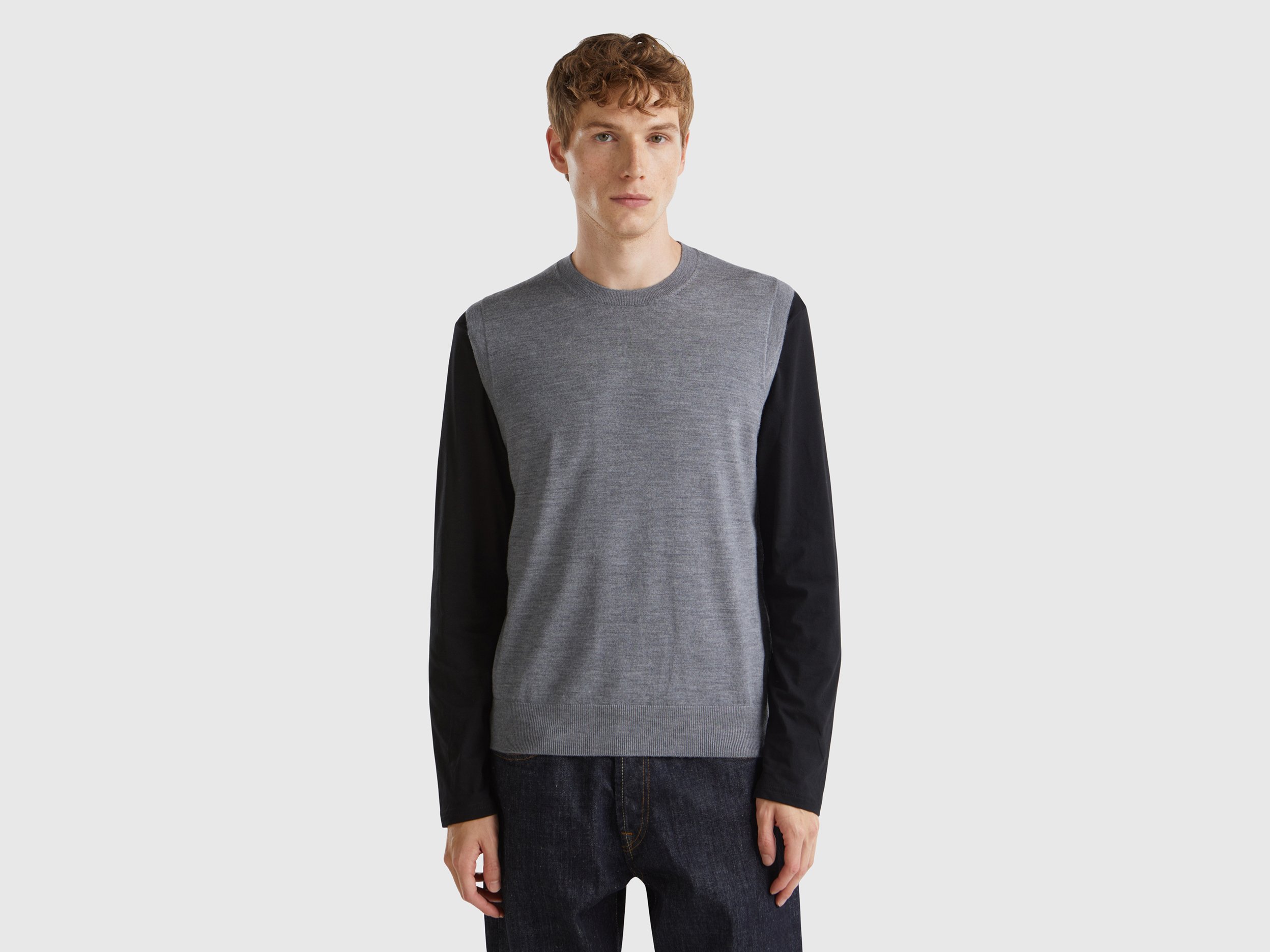 Vest in pure Merino wool - Dark Gray | Benetton