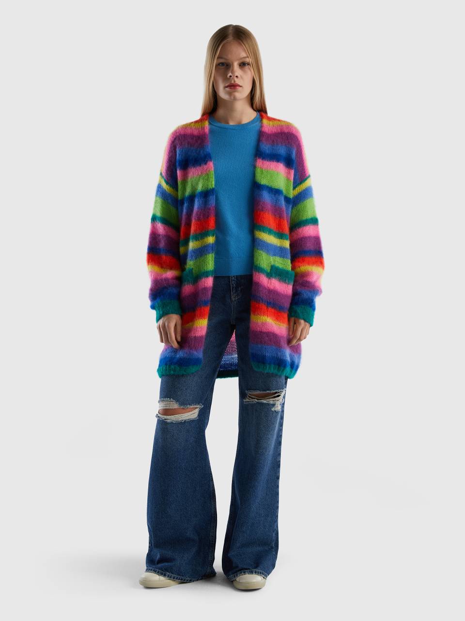 Striped cardigan in mohair blend - Multi-color | Benetton
