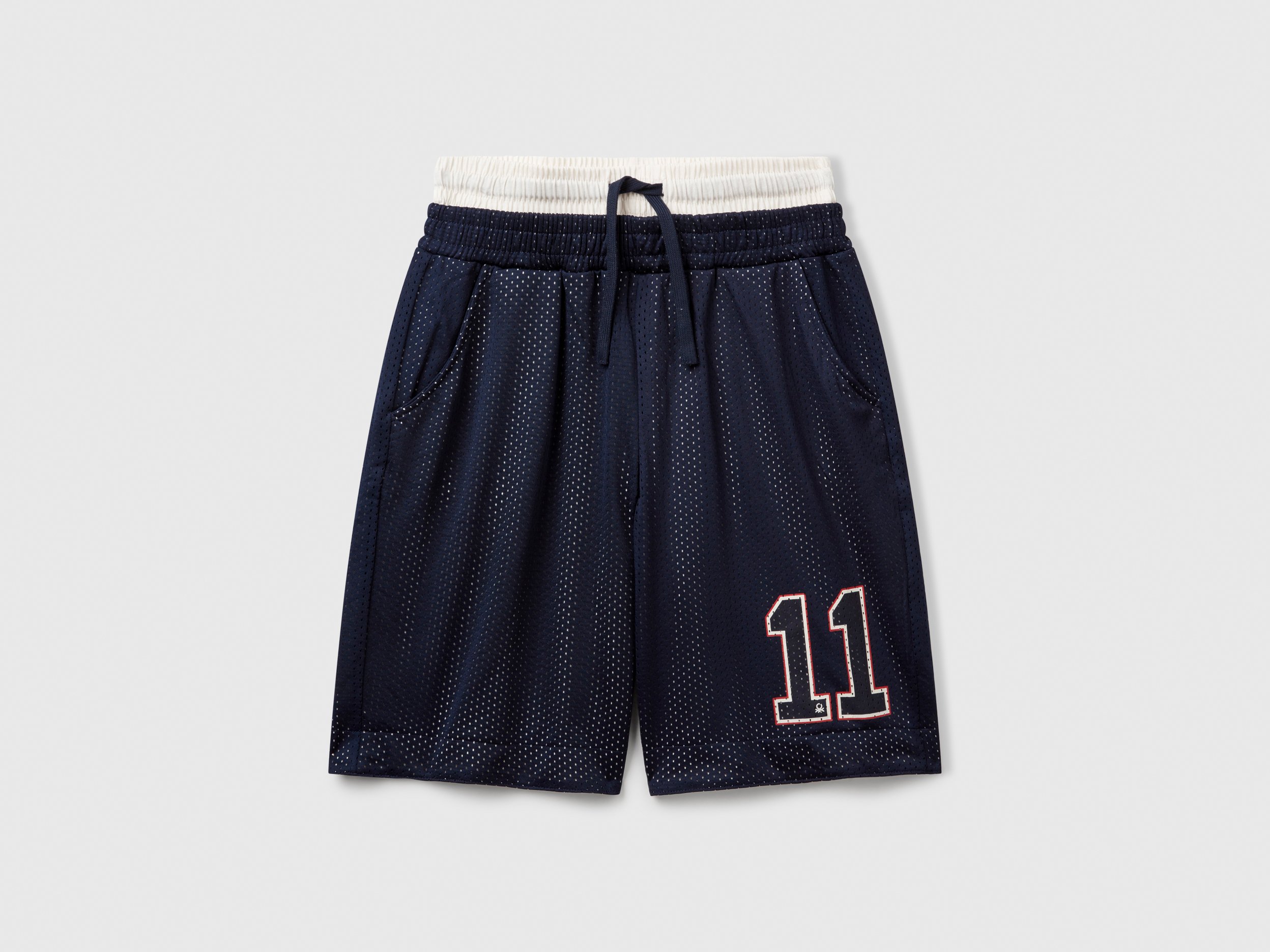 Basketball-style mesh bermuda shorts - Blue | Benetton