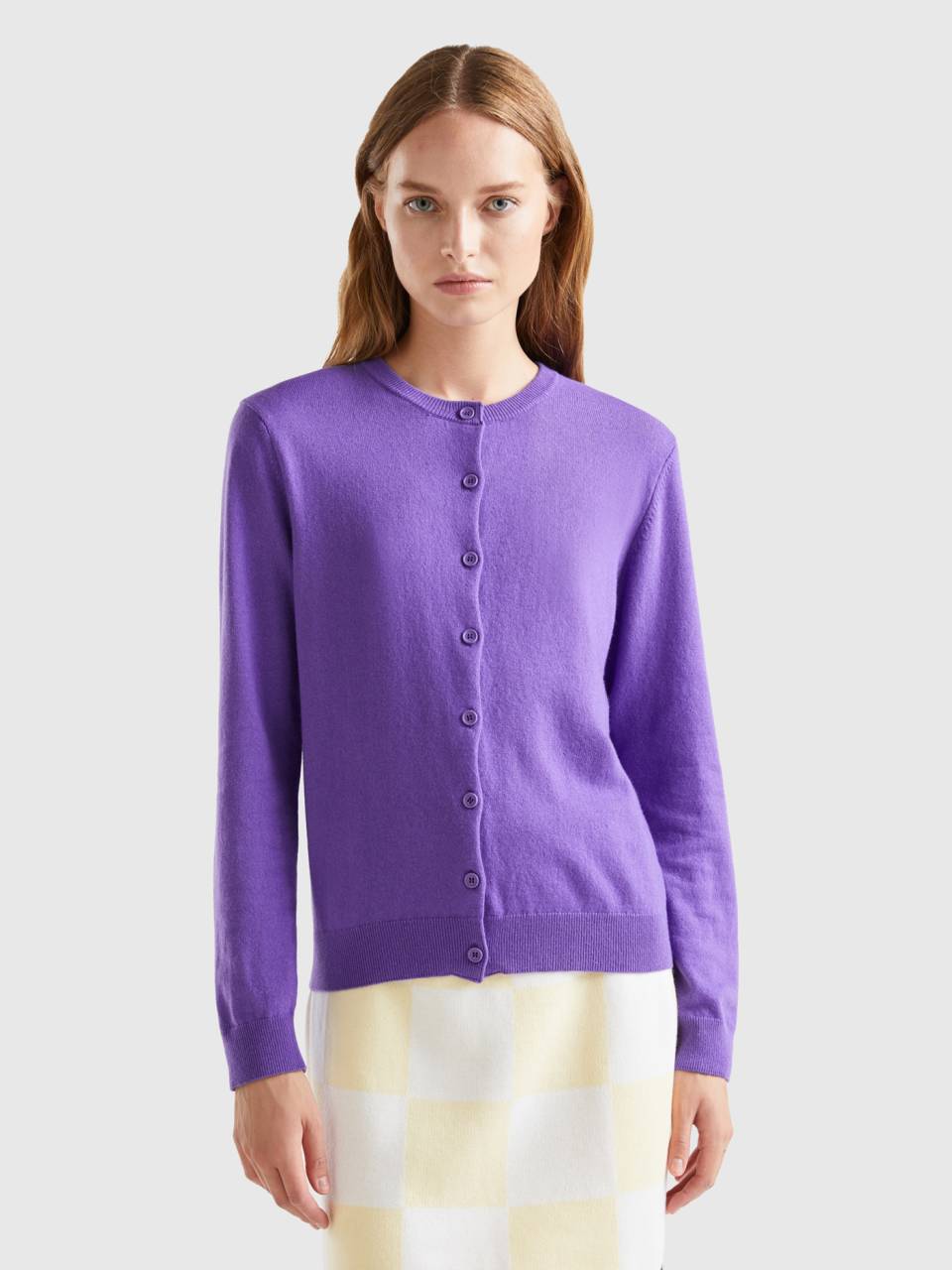 Purple cardigan in cashmere and wool blend Violet Benetton