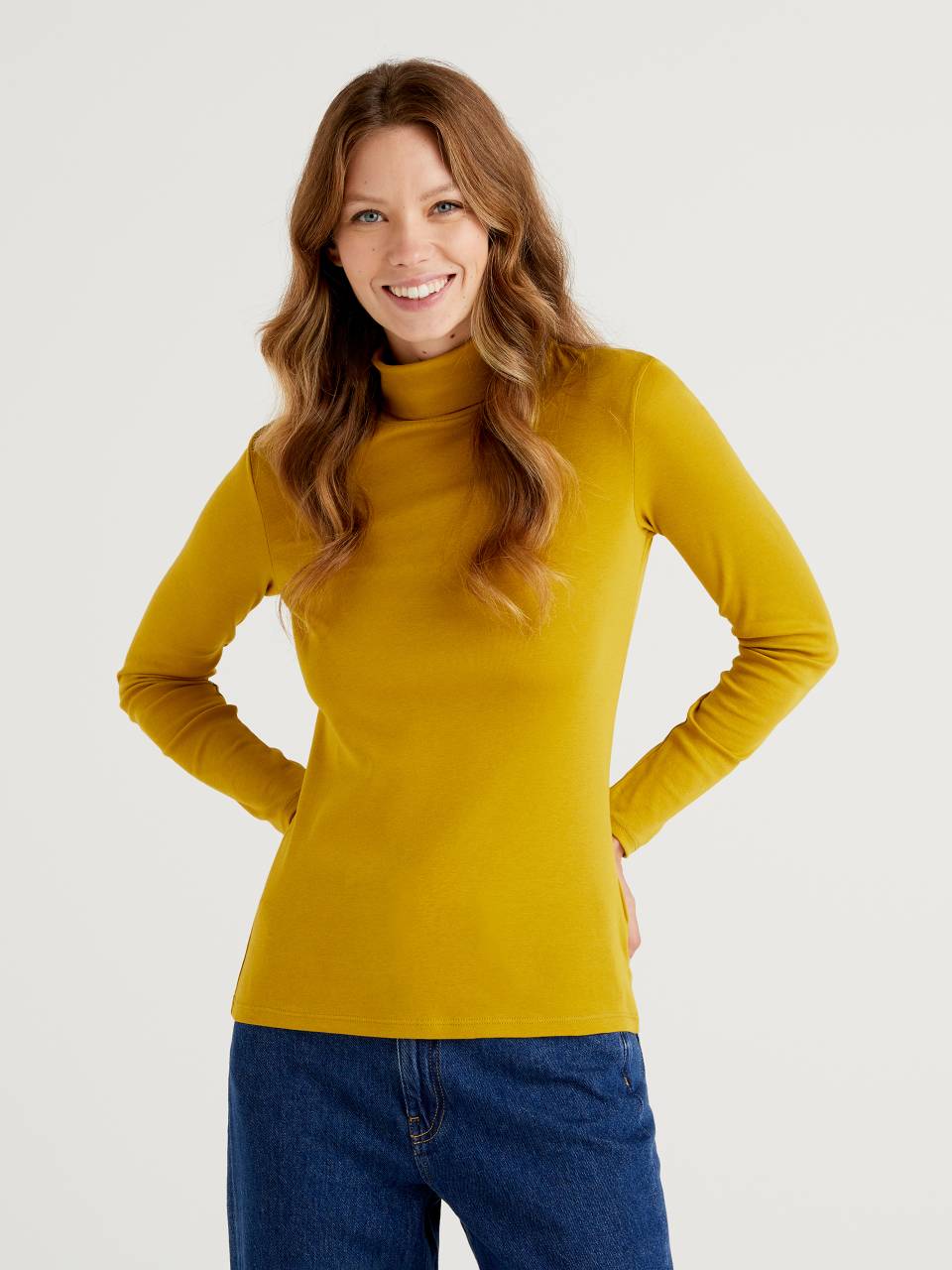Long sleeve t shirt with high neck Yellow Benetton