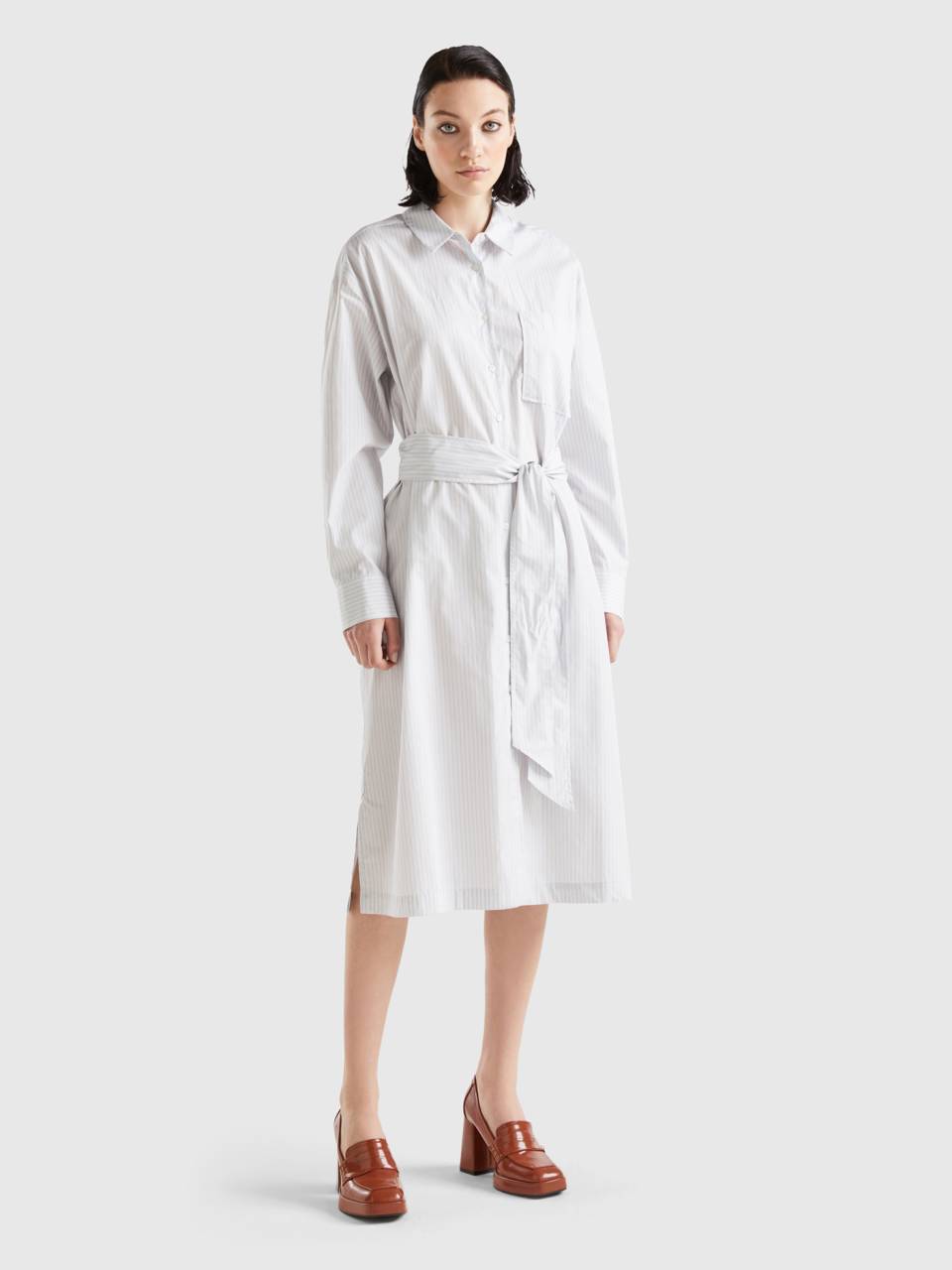 Midi shirt dress with belt White Benetton