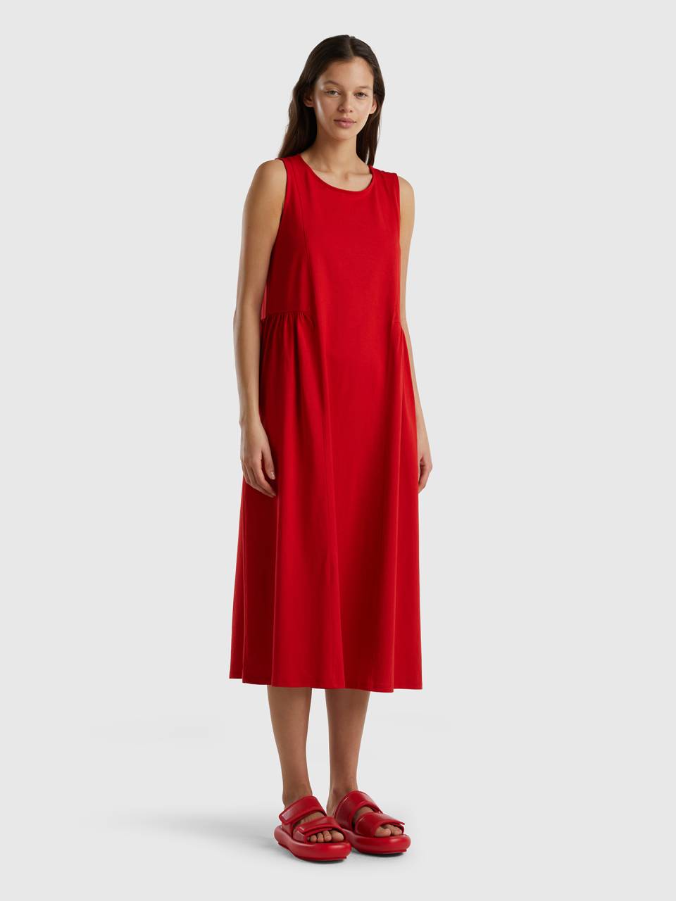 Long sleeveless dress Red Benetton