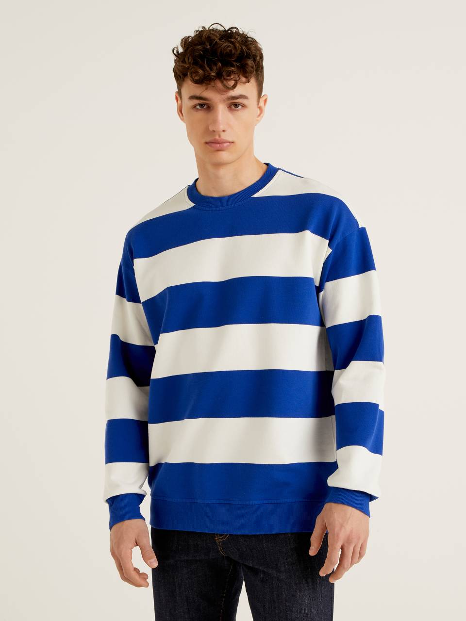 Blue clearance striped sweatshirt