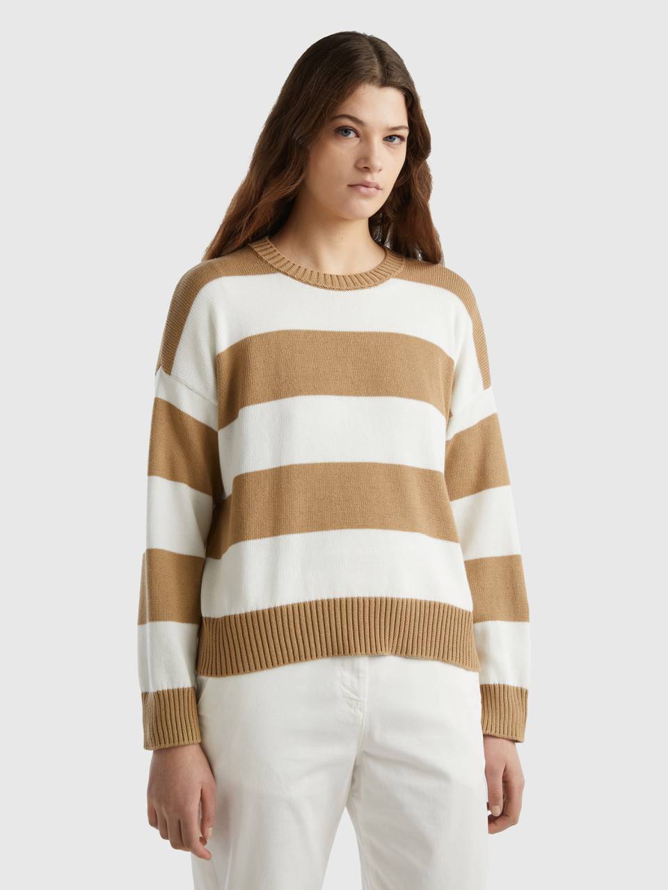 Camel shop striped sweater
