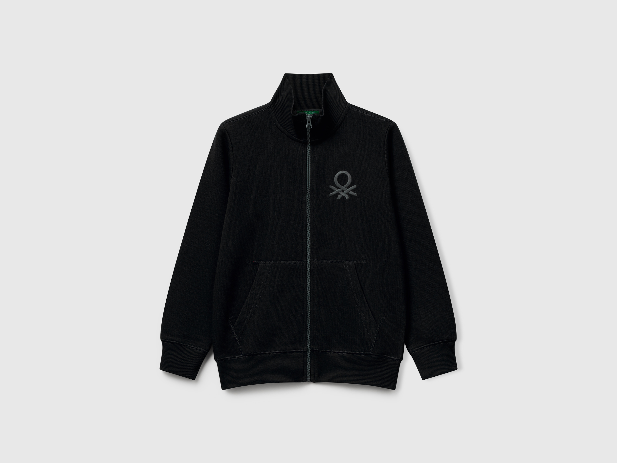 Pure cotton sweatshirt with zipper - Black | Benetton