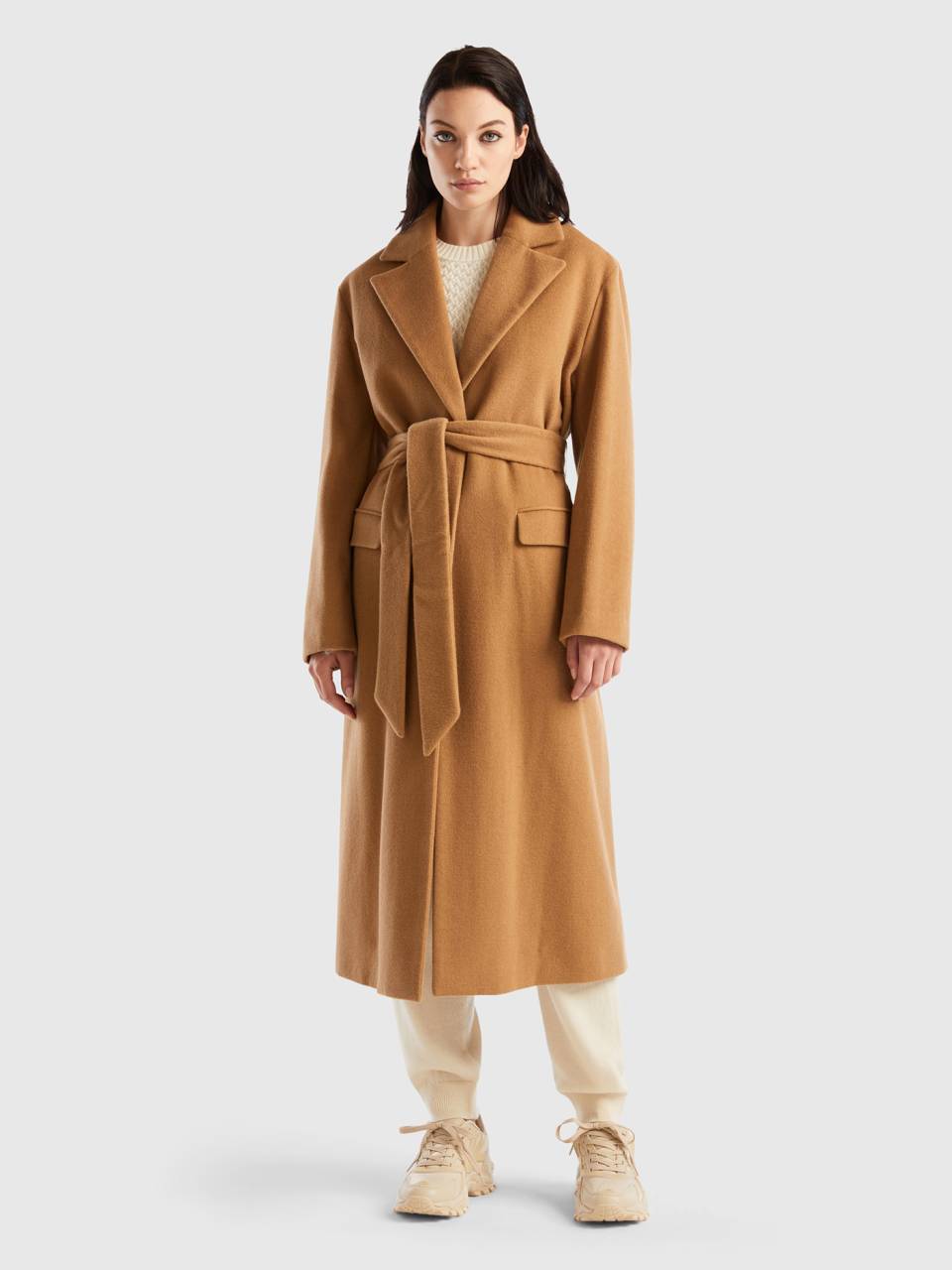 Long coat with belt Camel Benetton