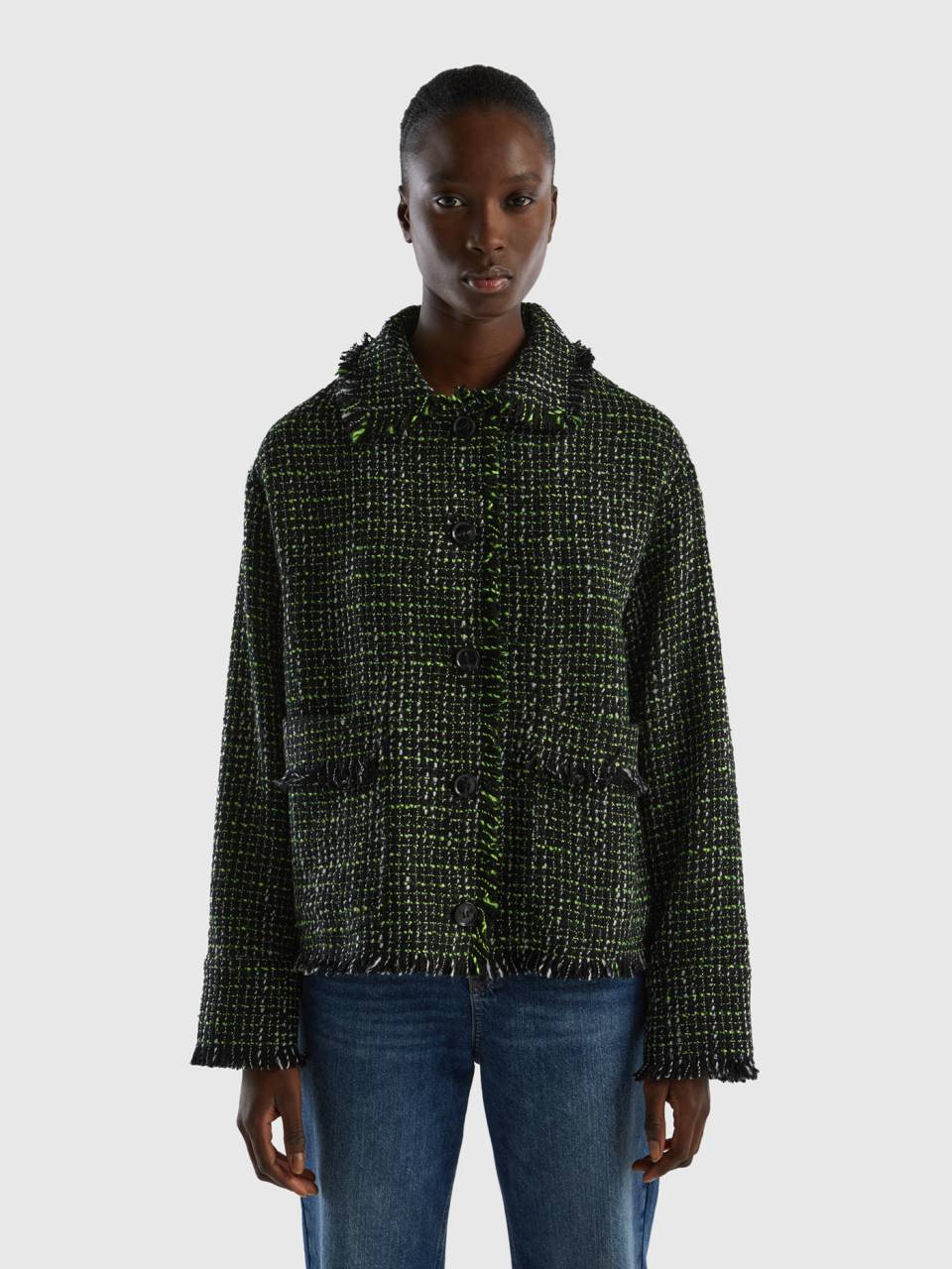 Shirt-Jacket in tweed - Black | Benetton