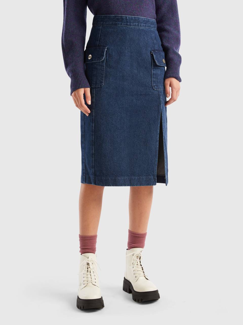 Denim pencil skirt Blue Benetton