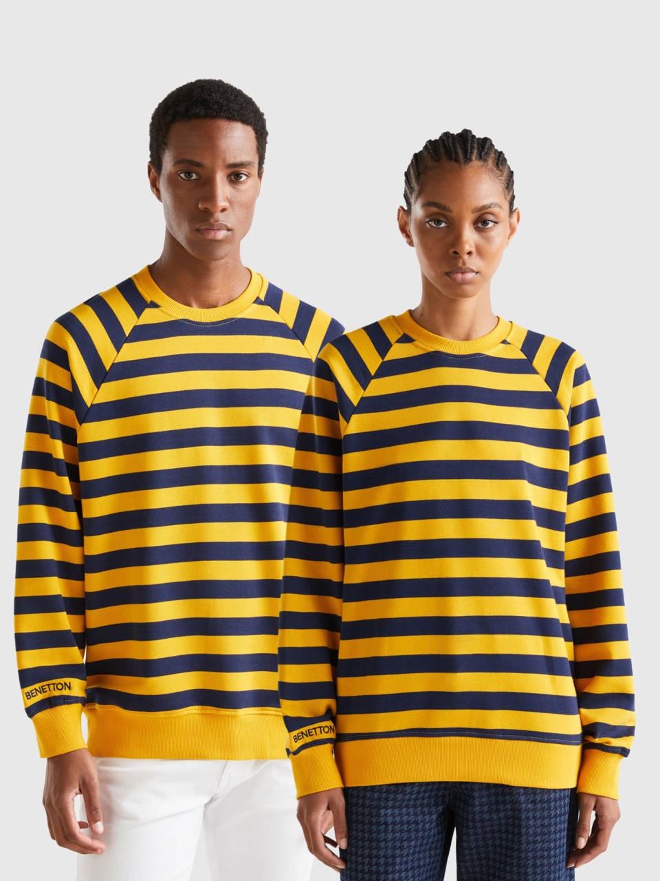 Yellow ochre and dark blue striped sweatshirt Multi color Benetton
