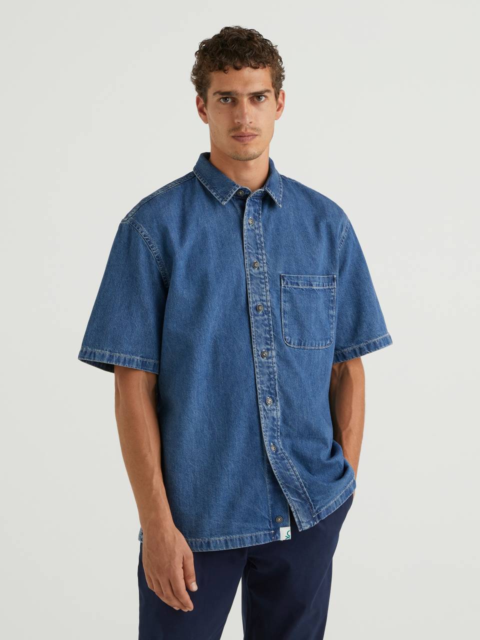 Short sleeve denim shirt Blue Benetton