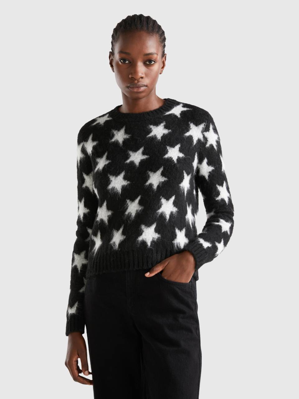 Warm sweater with stars Black Benetton