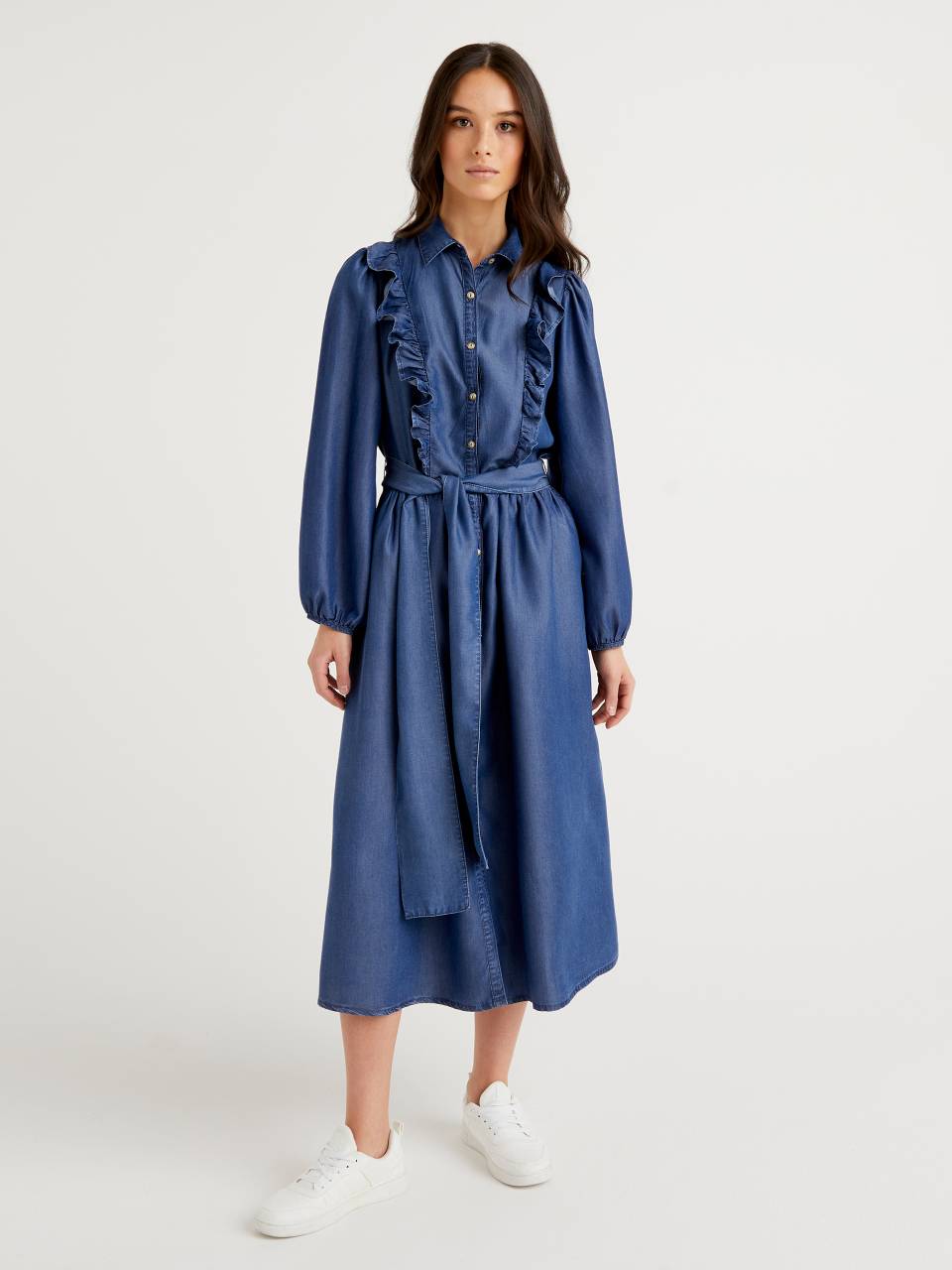 Blue shirt dress with belt top