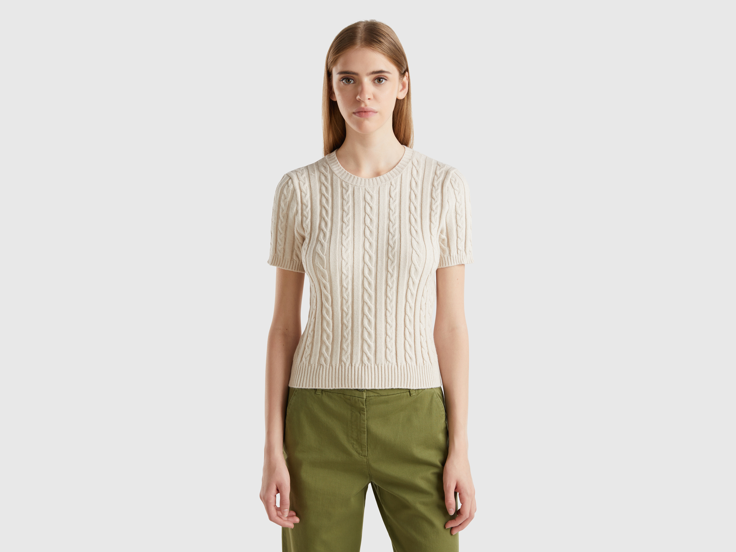 Flowy sweater with short sleeves - Creamy White | Benetton Flowy sweater with short sleeves - Creamy White | Benetton