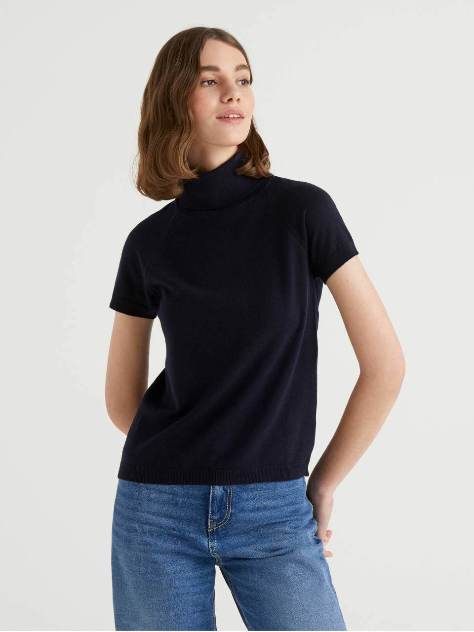 Dark blue short sleeve turtleneck Dark Blue Benetton