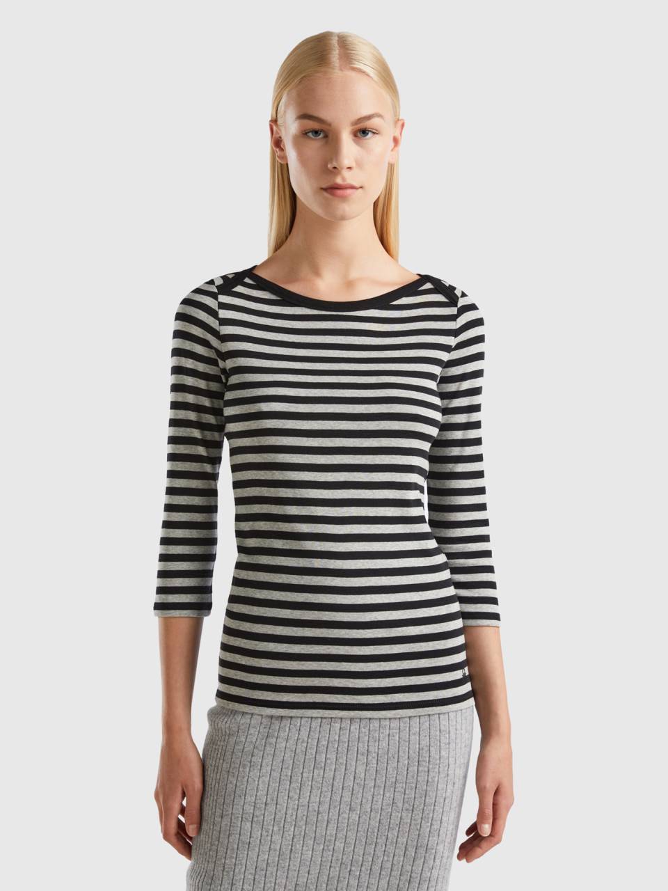 Black and white striped shirt 3/4 sleeve discount