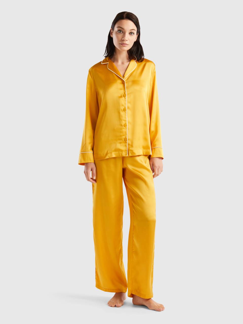Long satin pyjamas Yellow Benetton