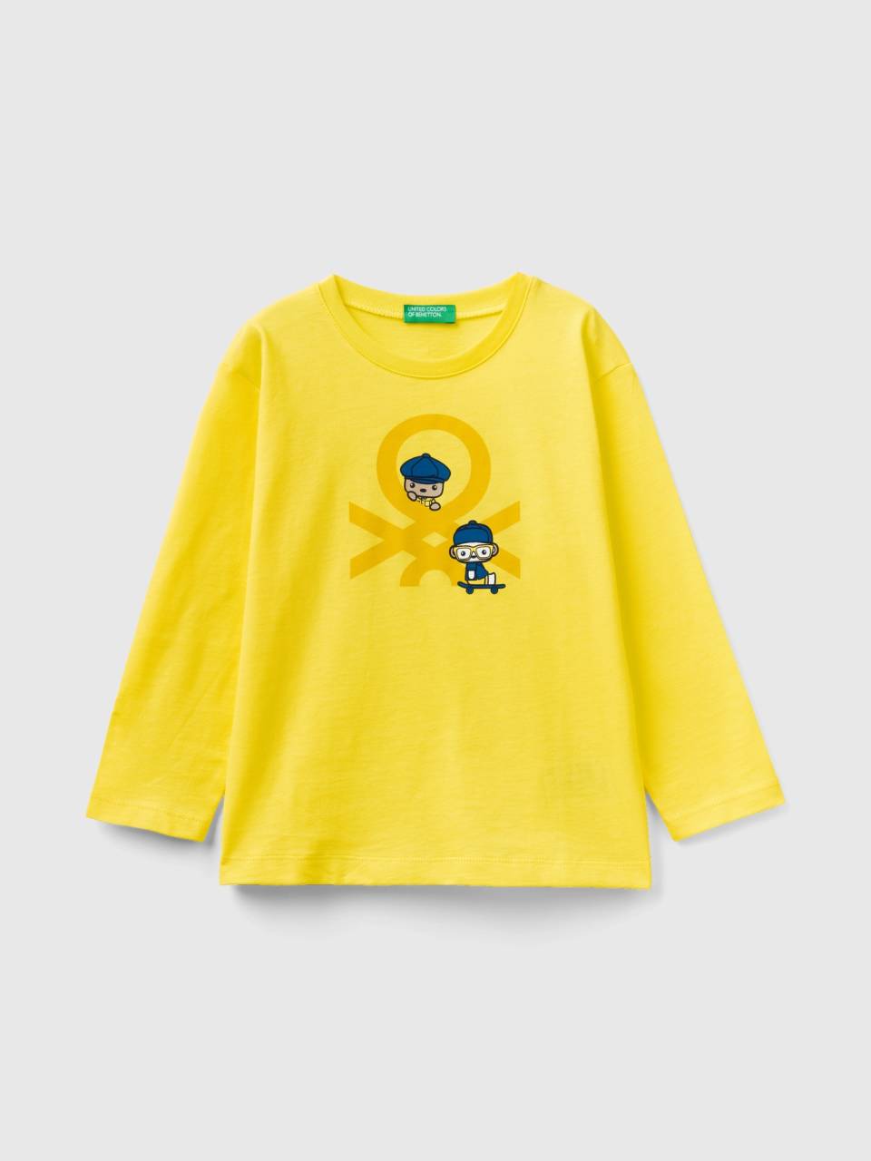 Long sleeve organic cotton t shirt Yellow Benetton