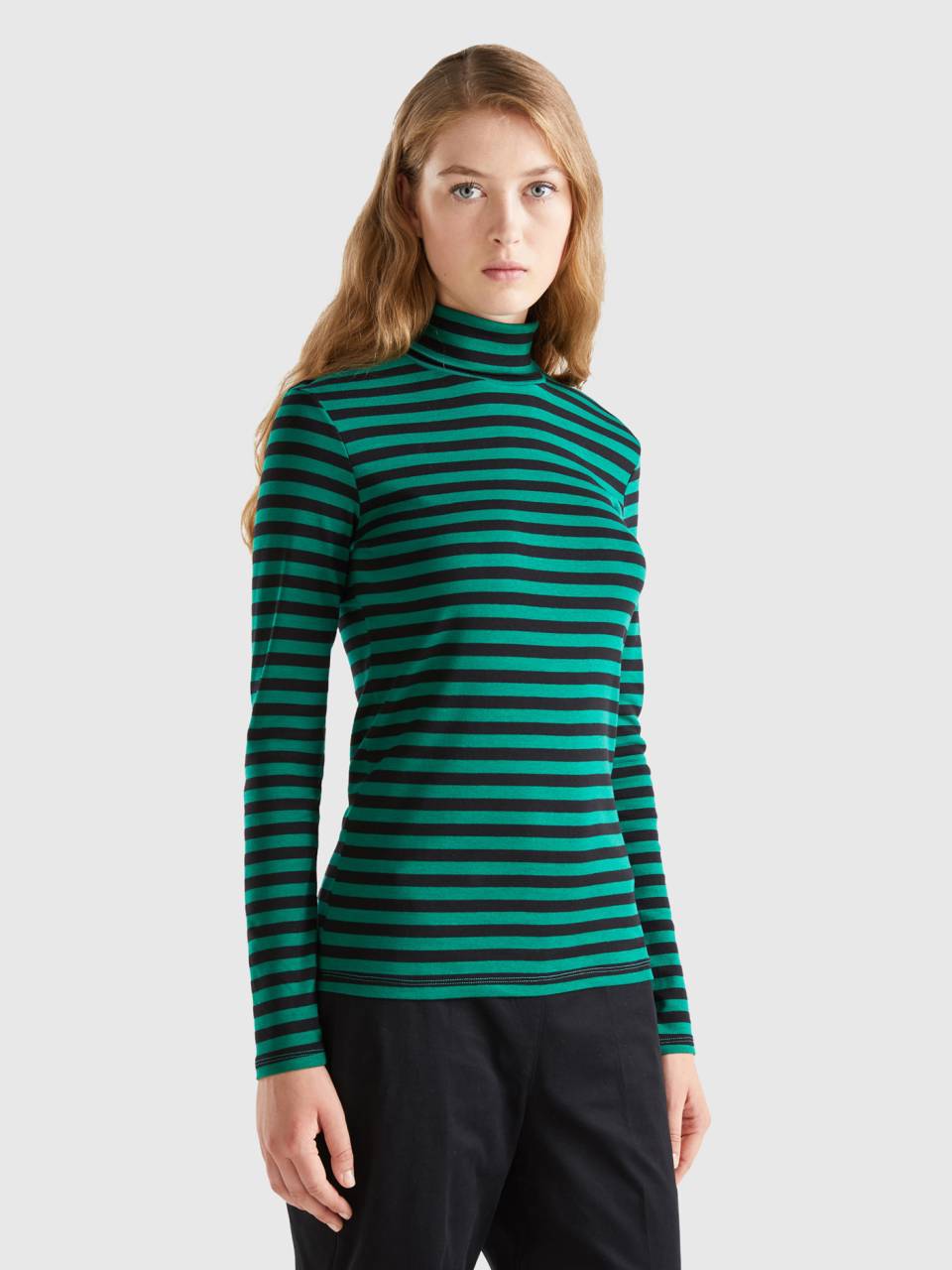 Green striped turtleneck cheap