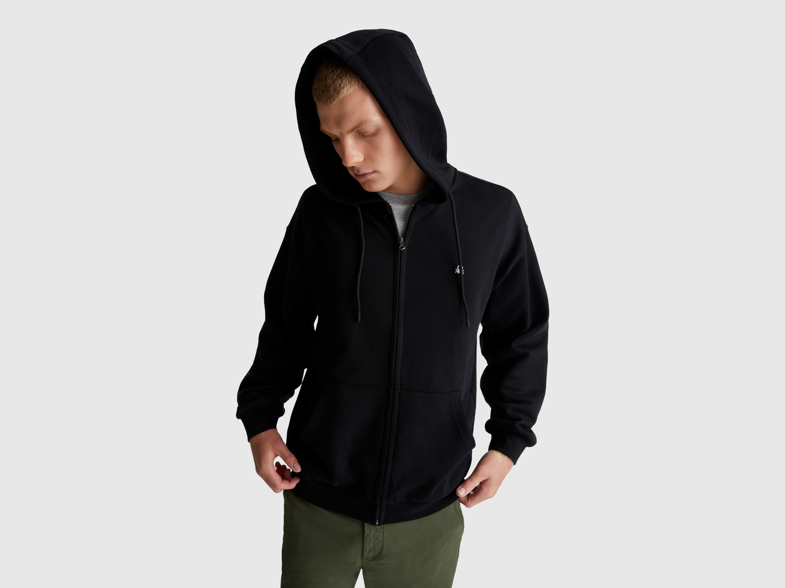 Zip-up hoodie in cotton - Black | Benetton