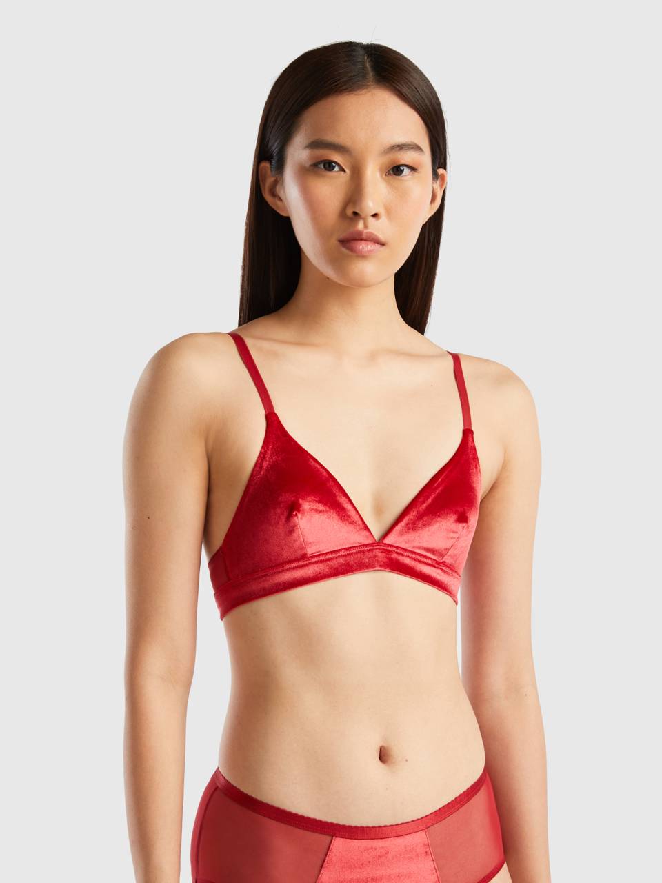 Velour triangle bra - Red