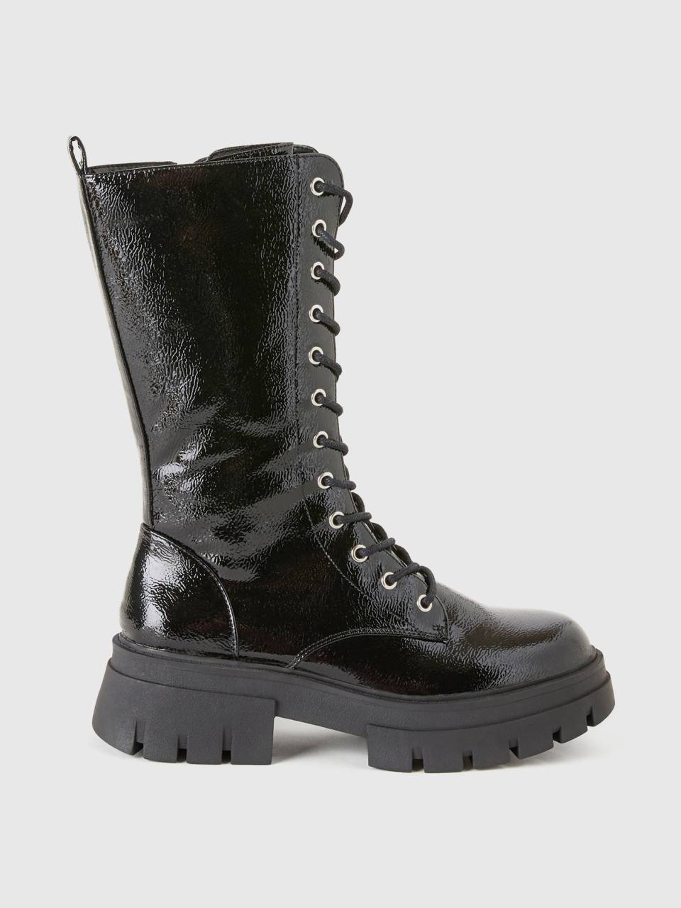 Shiny black lace sales up boots