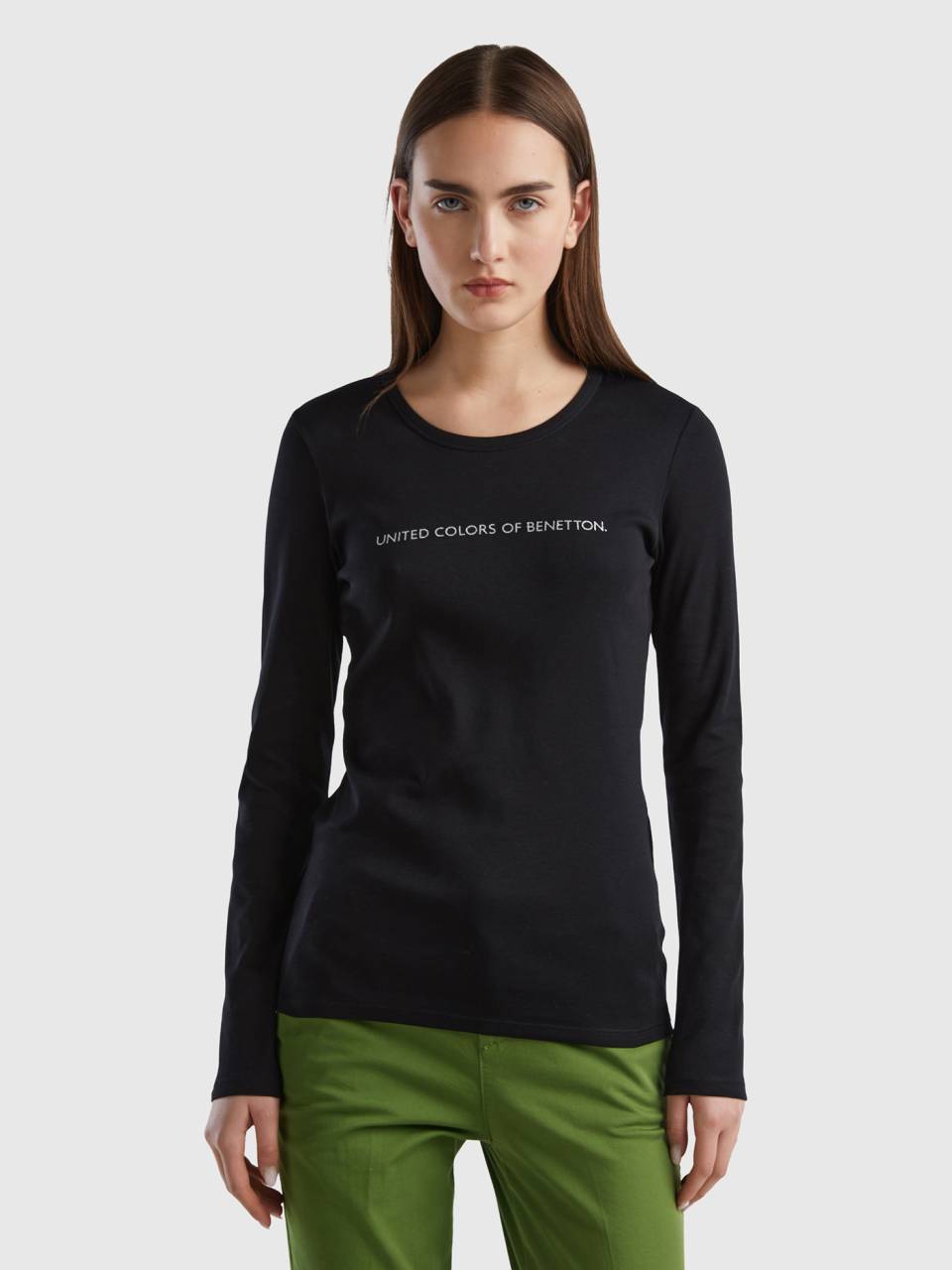 Black 100 cotton long sleeve t shirt Black Benetton