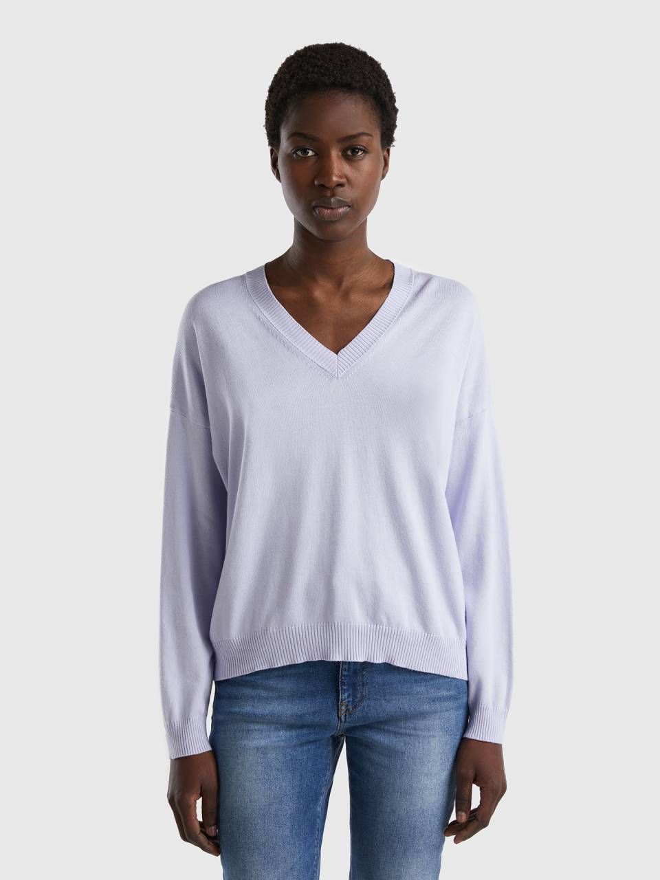 Sweater with V neck Lilac Benetton