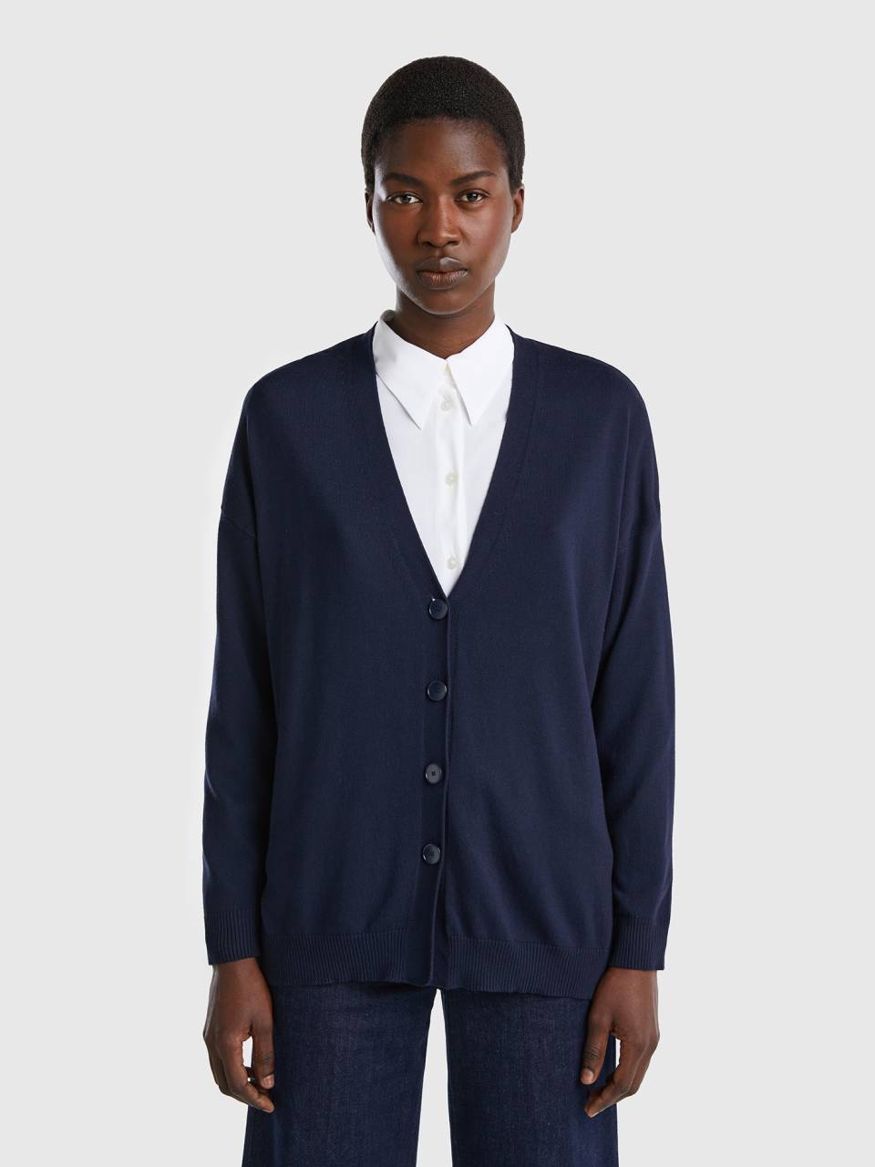 Cardigan in cotton and Modal Dark Blue Benetton