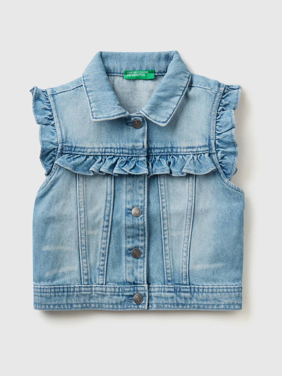 Denim vest with ruffles Light Blue Benetton