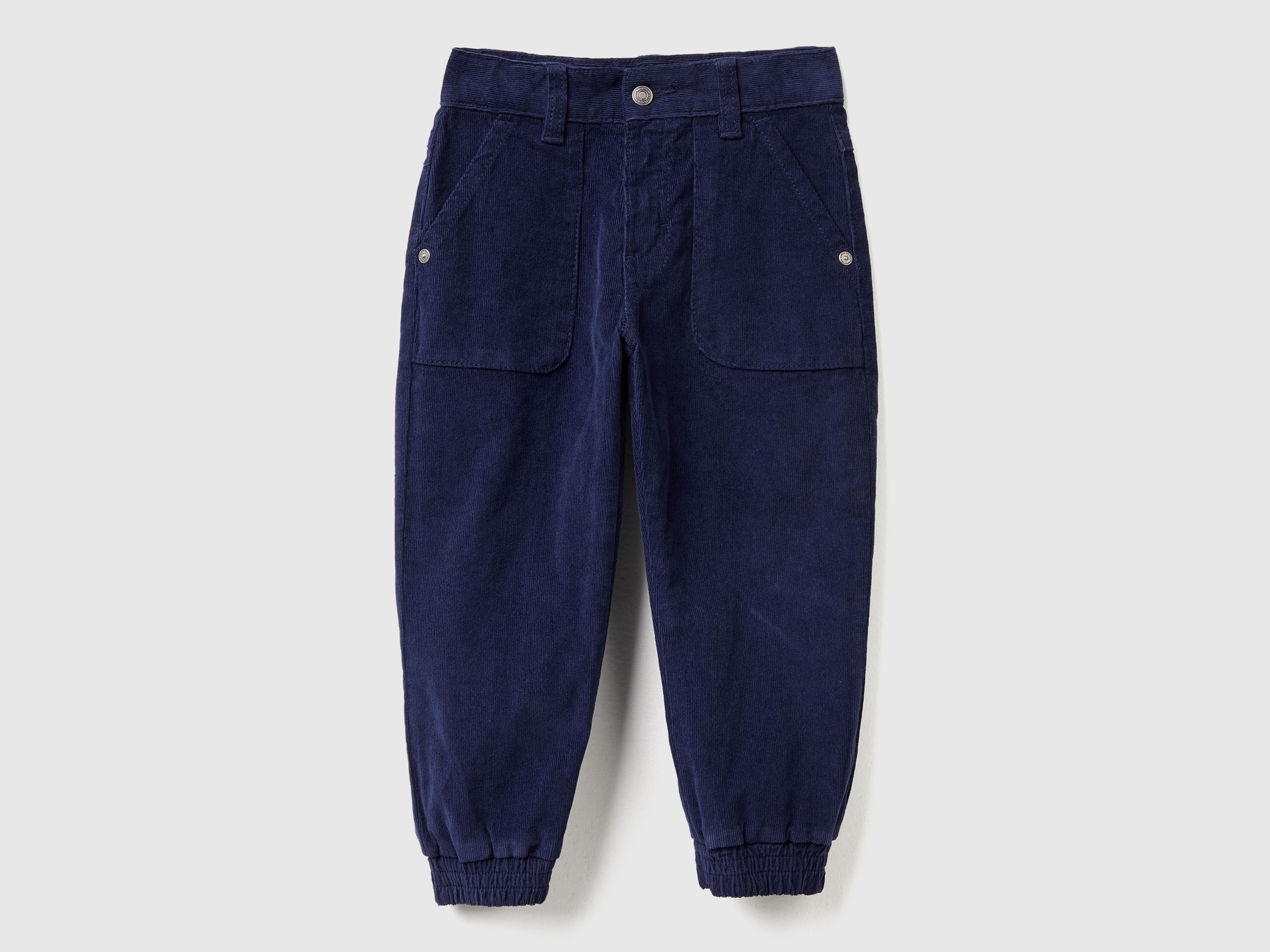 Stretch velvet trousers - Dark Blue | Benetton