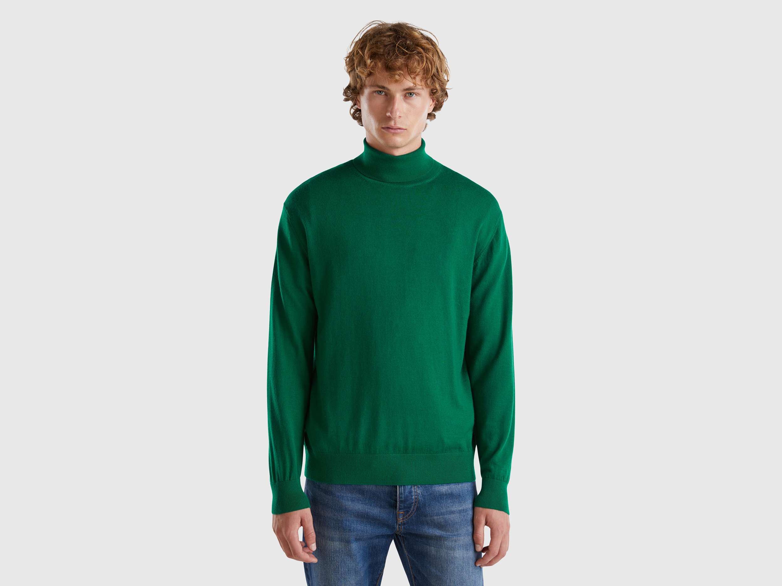 Turtleneck in pure Merino wool - Green | Benetton