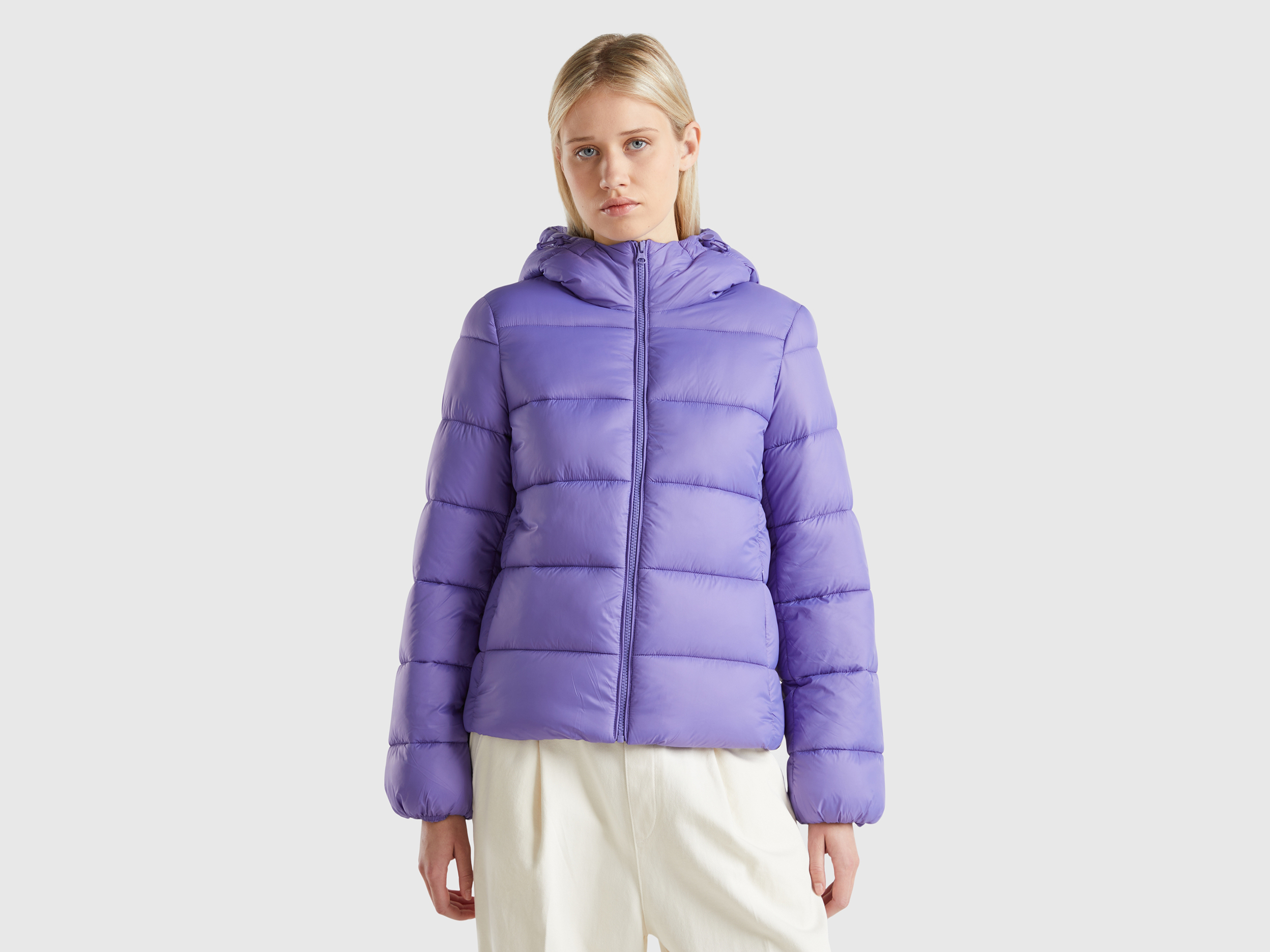 Padded puffer jacket with recycled wadding - Purple | Benetton