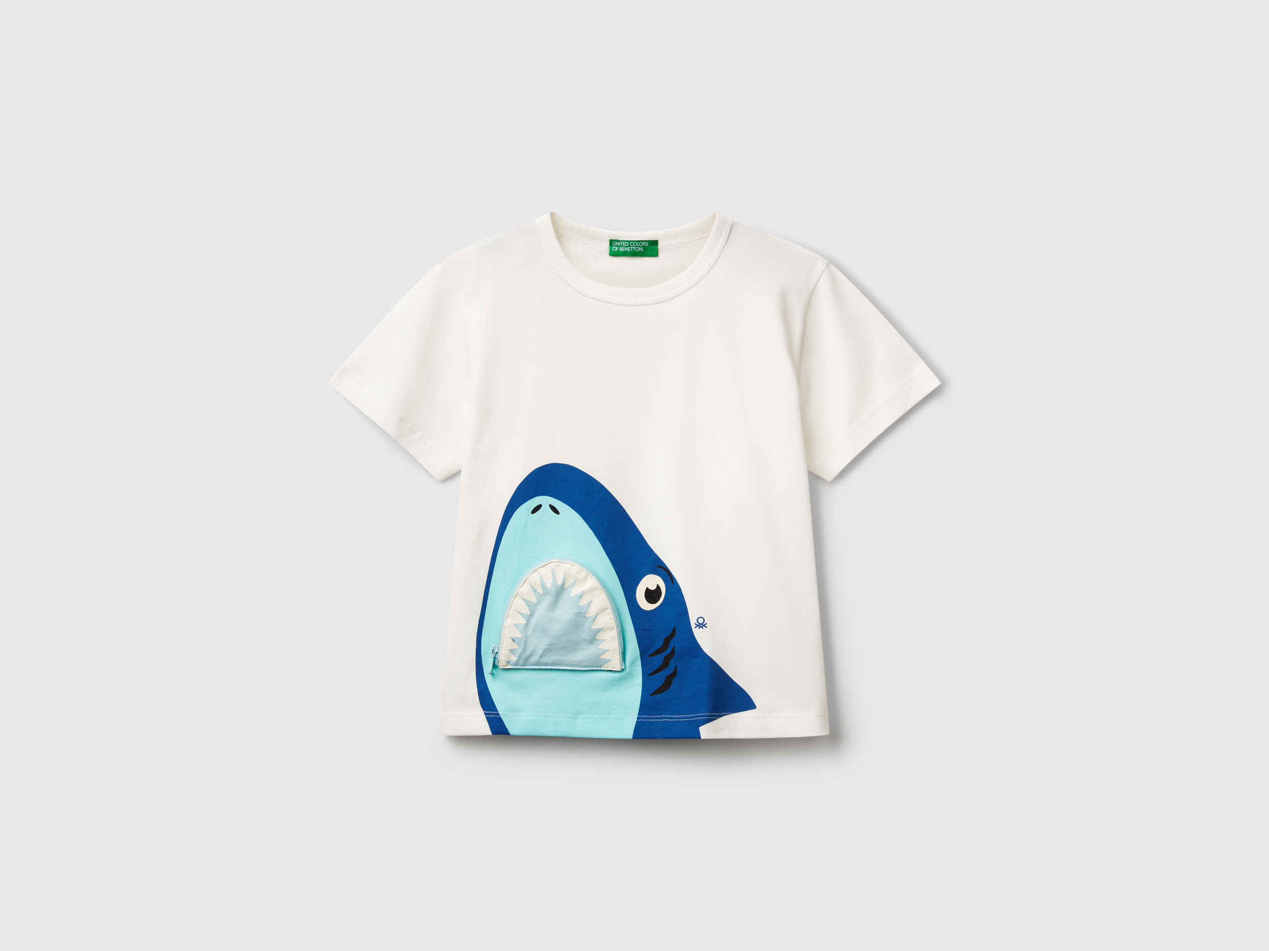激安通販 with T-shirt shark Benetton | White - applique and print ウェア
