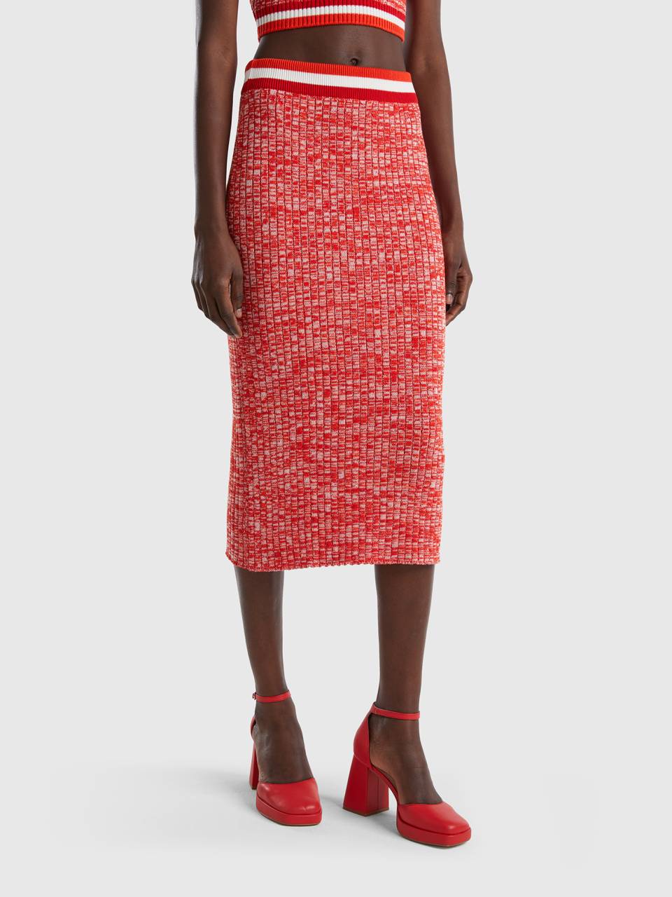 Red knit pencil skirt Red Benetton