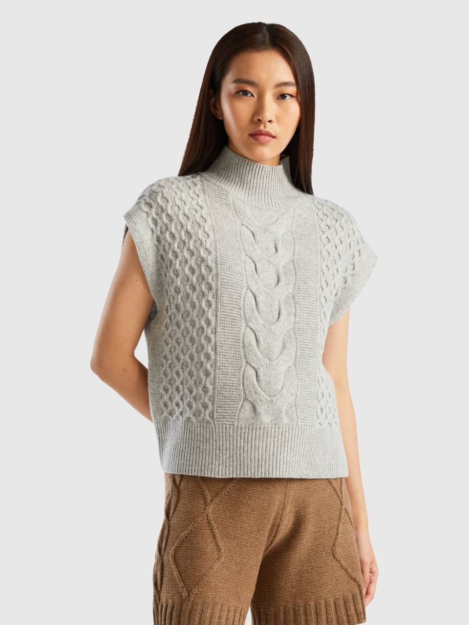 Mock turtleneck vest Light Gray Benetton