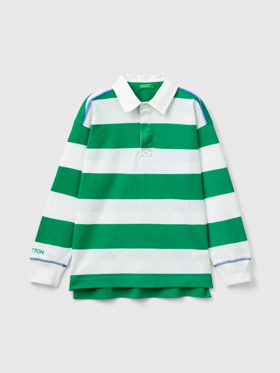 Rugby polo with green and white stripes Multi color Benetton