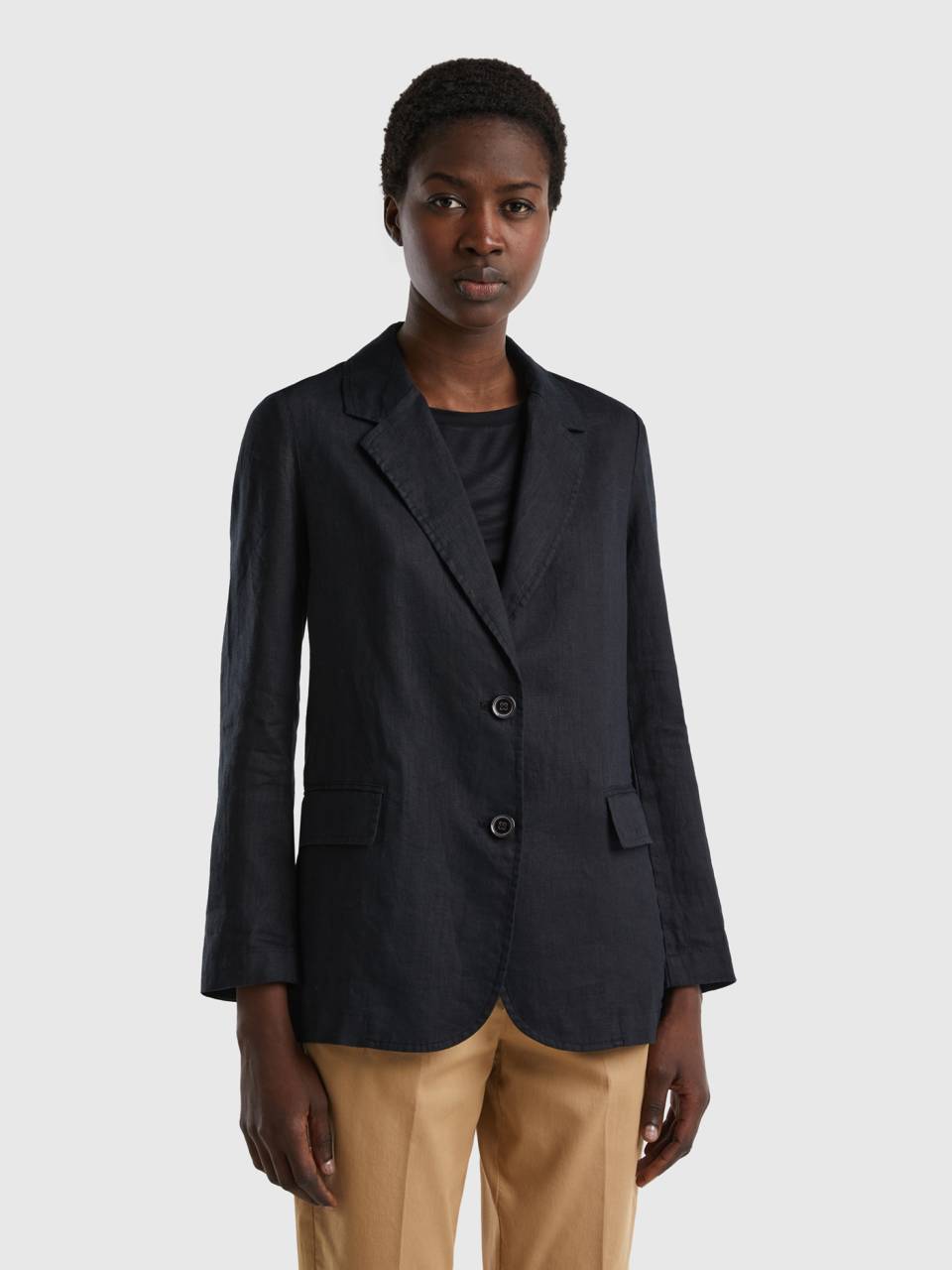 Ladies black linen blazer sales
