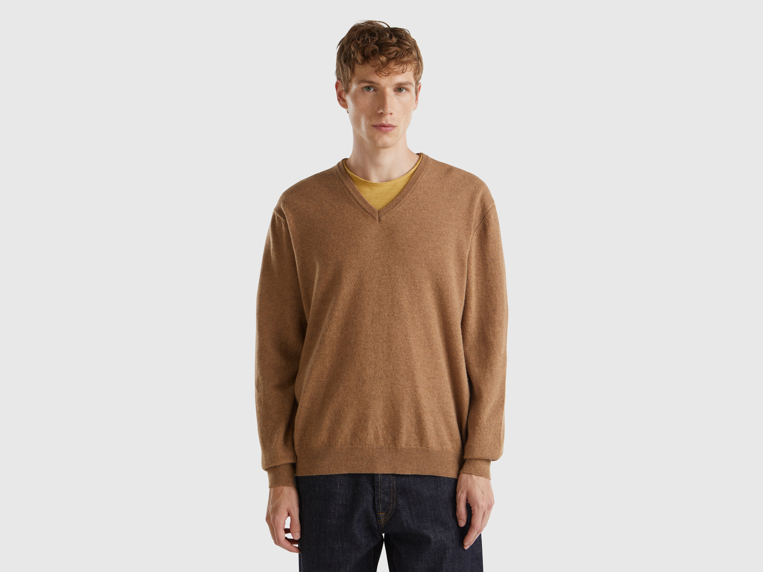V Neck Merino Wool Sweater Men 2024 Benetton