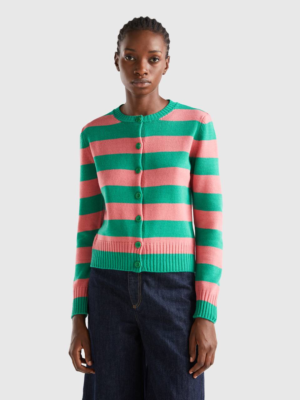 Green striped top cardigan
